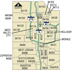 Map of Zip Codes in the Salt Lake Valley